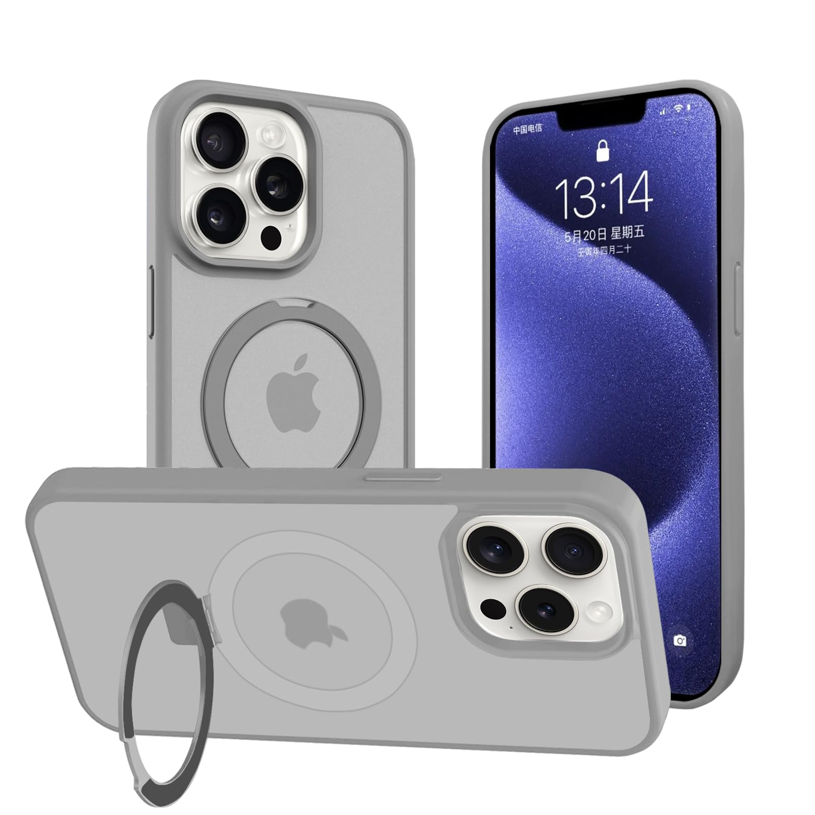 CLARKCAS Phone Case for iPhone 15 Pro Max 6.7 inch 2023Translucent TPU iPhone 15 Pro Max Phone Case with Magnetic Ring iPhone 15 Pro Max Cover Compatible with MagSafeCamera Lens ProtectorGrey