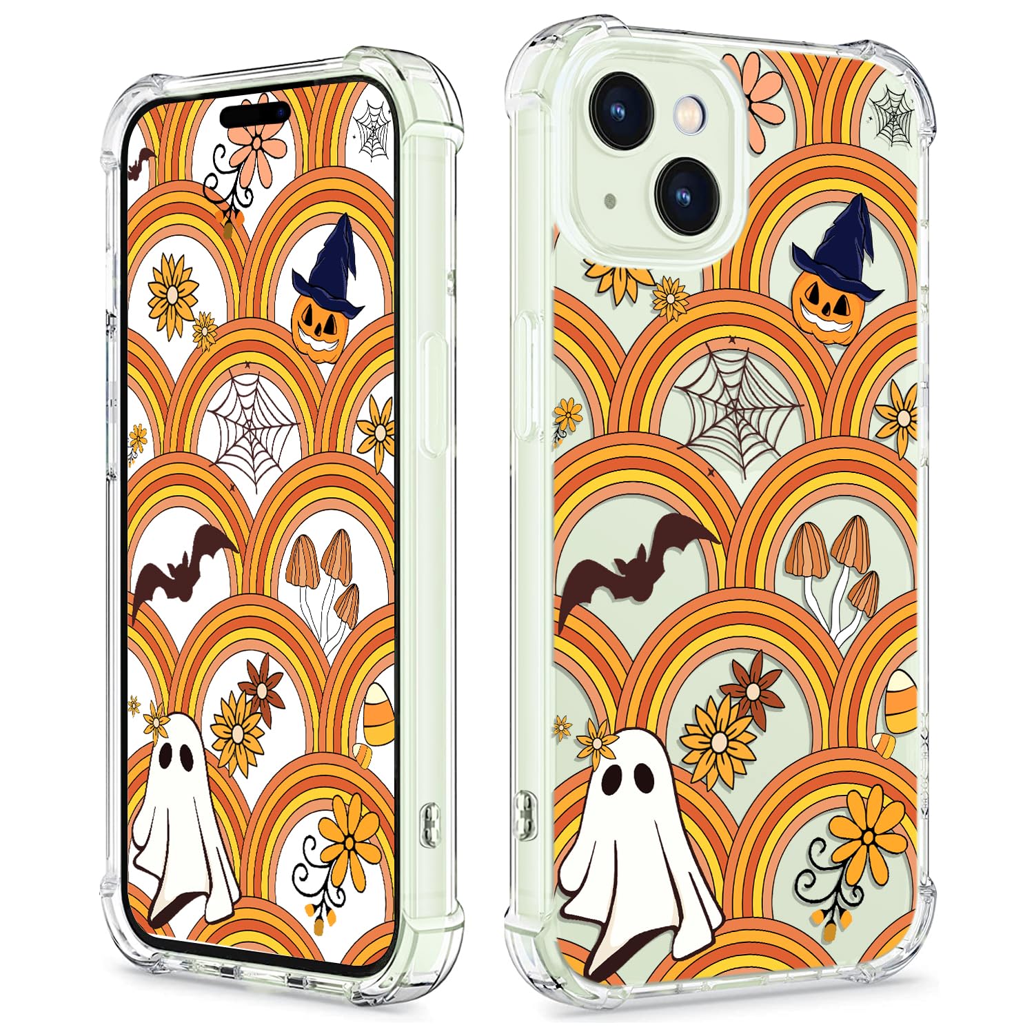 COBATREE for iPhone 15 Phone Case Clear Case with Halloween Pattern for iPhone 15 Case Bumper Protective Shockproof Soft Cover Case for iPhone 15 6.1”-Halloween Floral