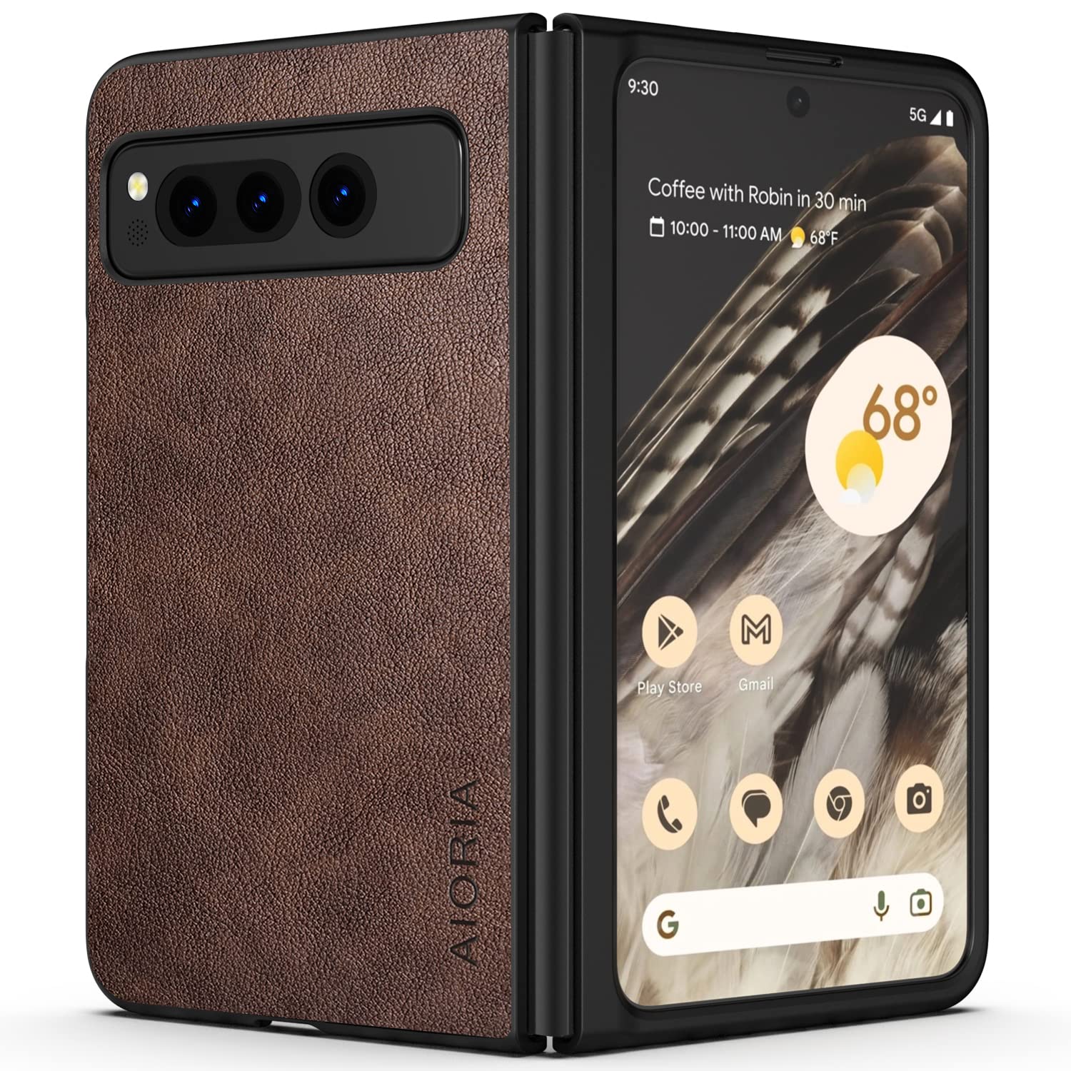 AIORIA Google Pixel Fold Case Premium Leather Phone Cover Retro Design Full Protective Case for Google Pixel Fold 5G (Coffee) (AR-US31ggFold)