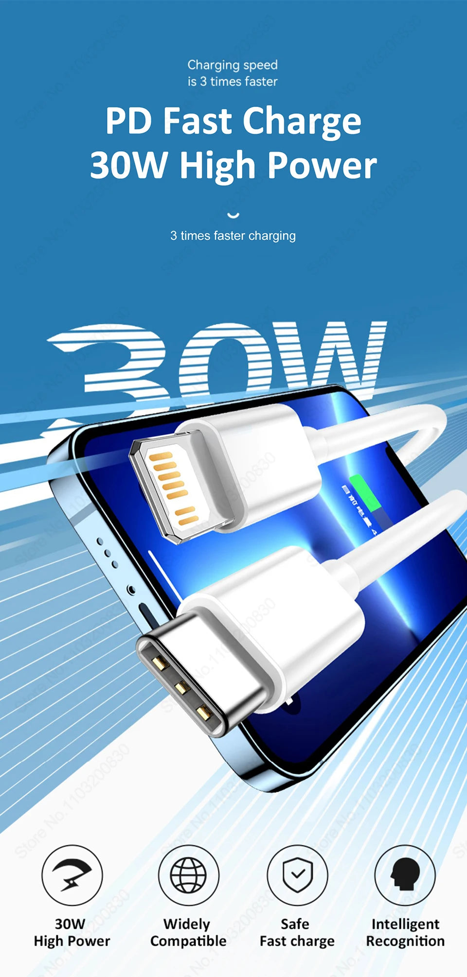 30W Fast Charging USB C Cable For iPhone 14 13 12 11 Pro Max Data Line 8 7 6 Plus XS X XR SE2020 Quick Charge Phone Accessories