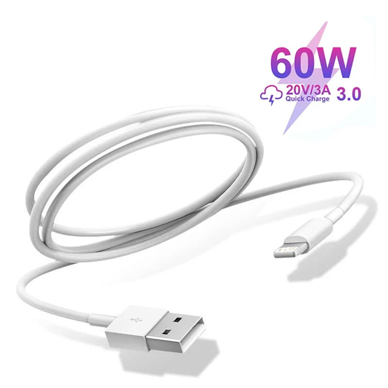 3A USB A to Lightning Cable For iPhone 14 13 12 11 Pro Max Plus XR Max USB A Fast Cable Charger Wire Phone Accessories 1M 2M 3M