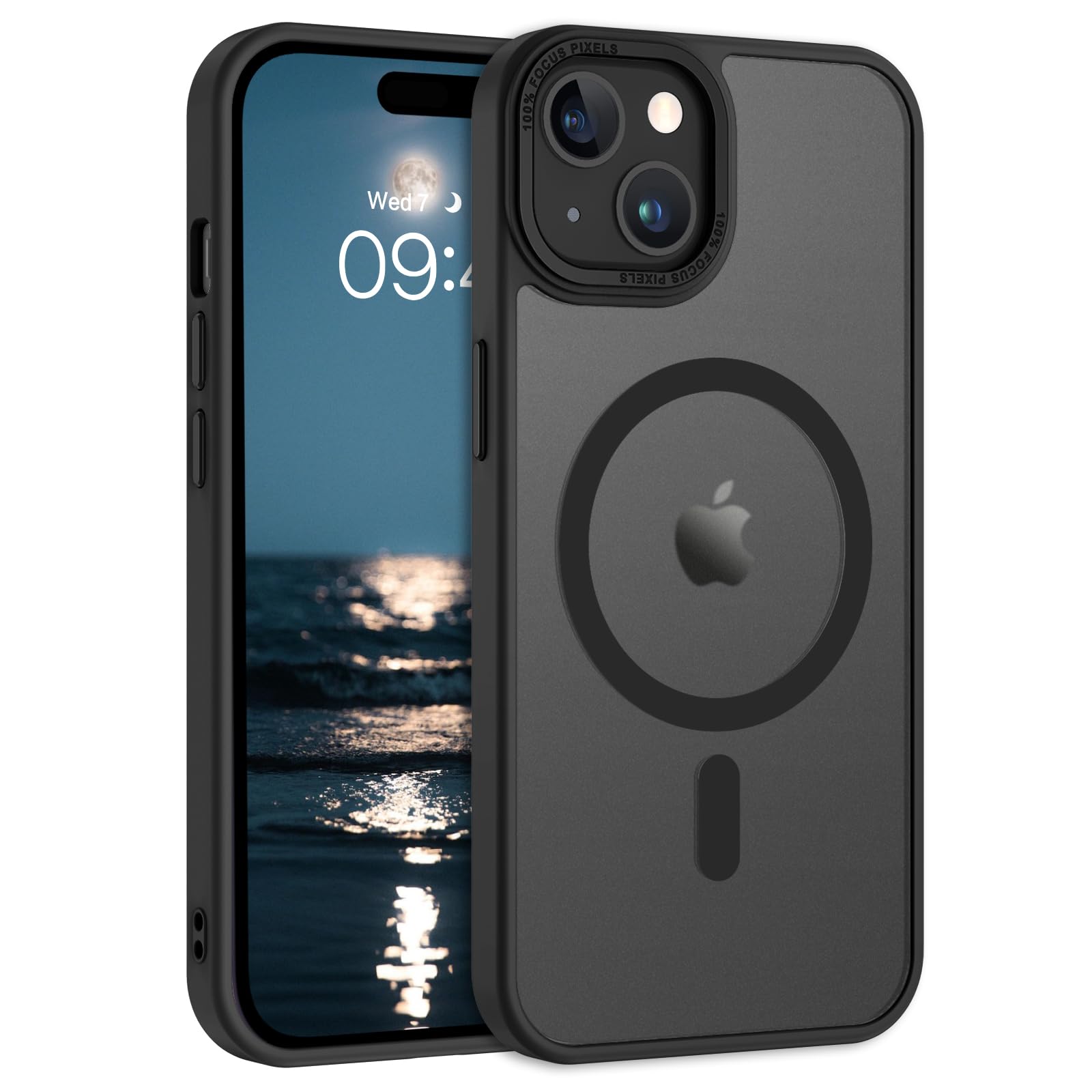 AuroraIce iPhone 15 Case Phone Case iPhone 15 Magnetic Compatible with MagSafe Translucent Matte Semi-Transparent Metal Buttons Slim Fit Drop Protection Shockproof Cover for iPhone 15 6.1" Black