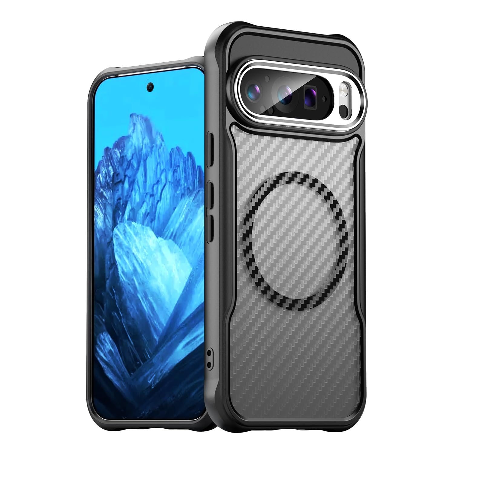 EVUNNBC for Google Pixel 9 Pro Case Pixel 9 Pro Phone Case Flexible TPU+PU Slim Translucent Hard Plastic Phone Case Military Grade Drop Protection Phone Cover for Google Pixel 9 Pro (Black)